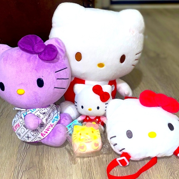 Hello Kitty stuffed animals Purple white multi colored and small Backpack lot - Picture 1 of 14